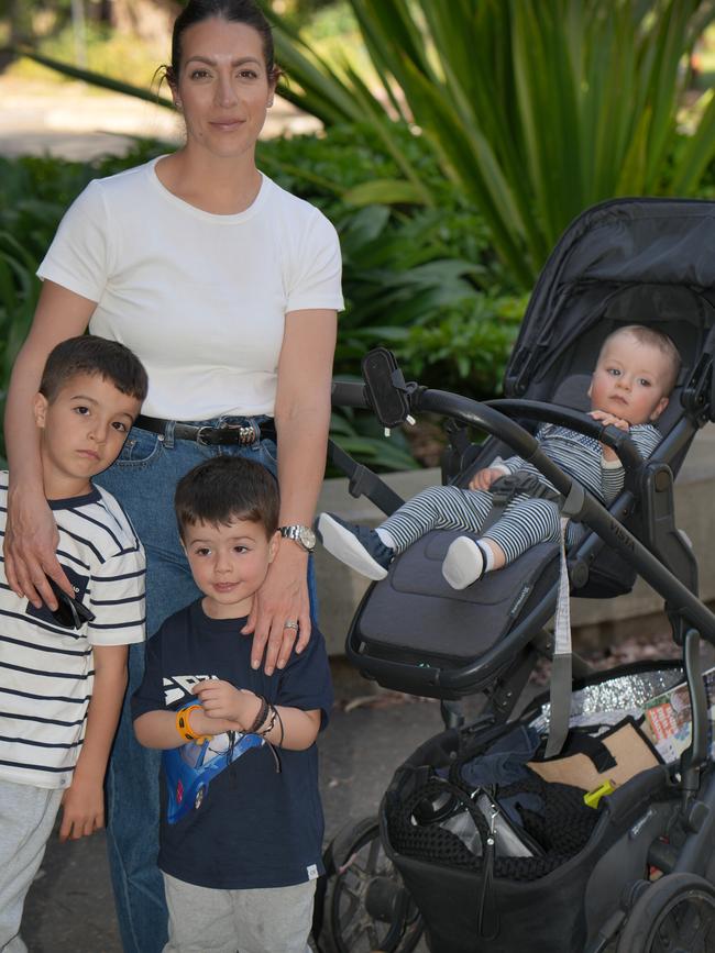 Daniela Roscio, 38, with children Luca, 6, Marcus, 3, and Christian, 10 months. Picture: Dean Martin