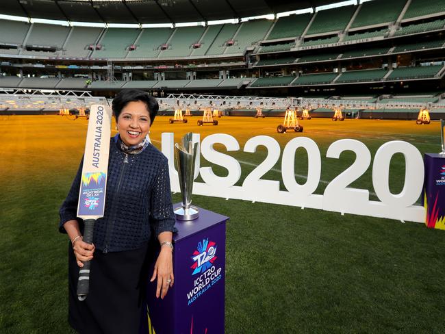 17/06/2019: Former global boss of Pepsi and present global board member of Amazon,  Indra Nooyi, standing in the middle of the MCG in Melbourne as a board member of the T20 Cricket World Cup, which Australia is hosting next year. Stuart McEvoy/ The Australian.