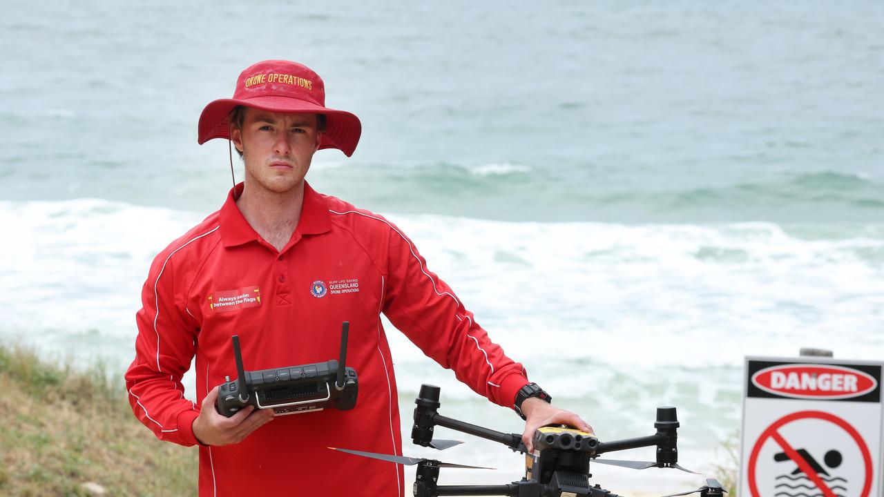 Drone pilot Jayden Barrett, conducting a SharkSmart Drone Trial at Woorim beach, Bribe Island. Picture: Liam Kidston