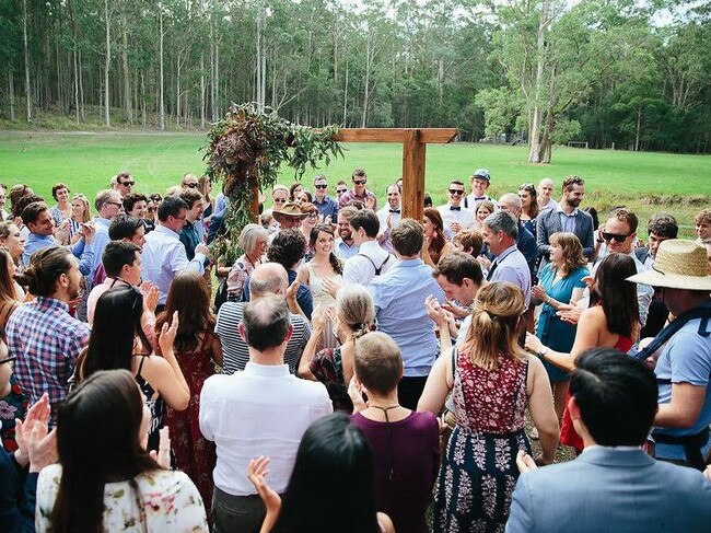 Kate and her fiance chose to mingle with guests before casually taking their places for the wedding ceremony. Picture: Supplied