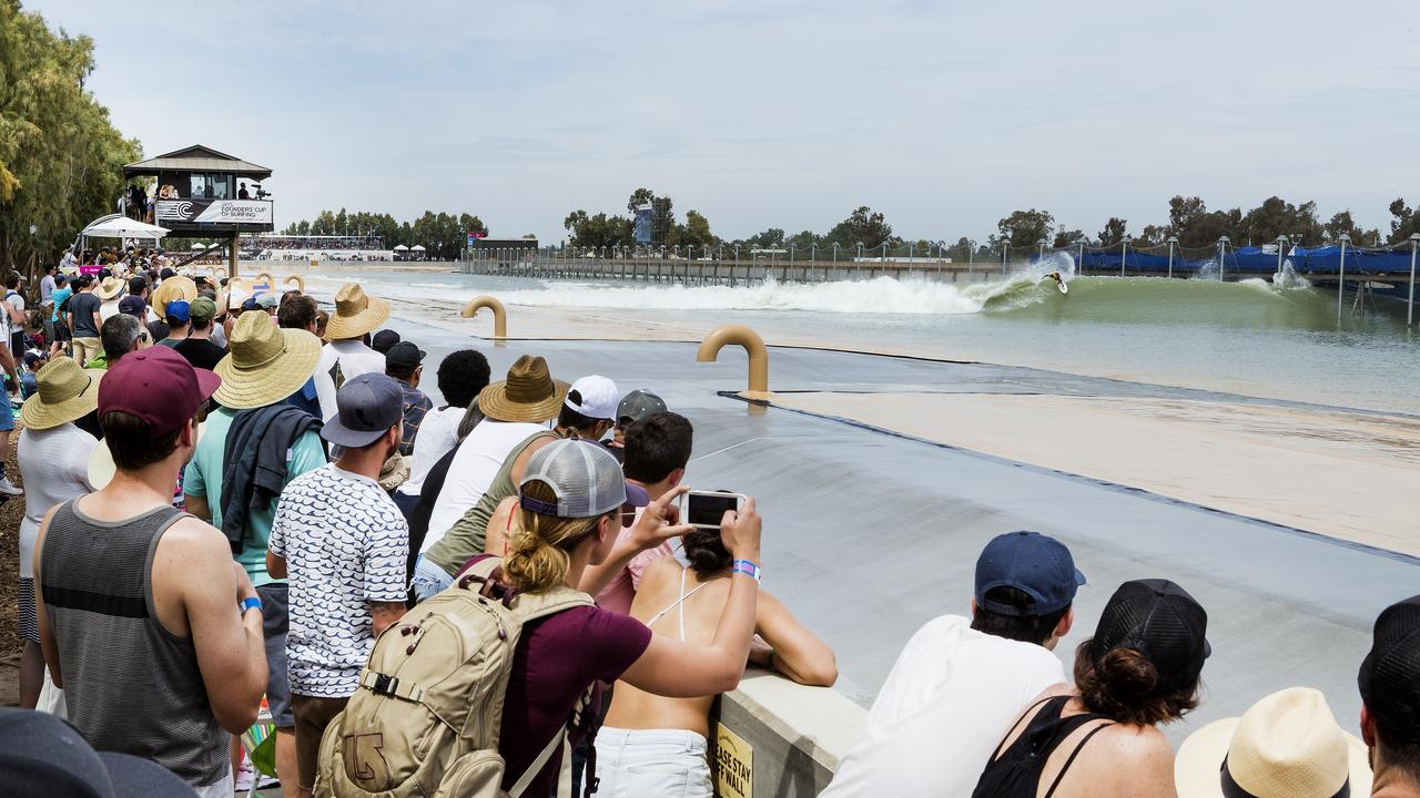 Thousands of surf fans packed in to the WSL Surf Ranch to watch the first ever WSL Founders Cup of Surfing at the 2018 Founders Cup at the WSL Surf Ranch in Lemoore, CA, USA.