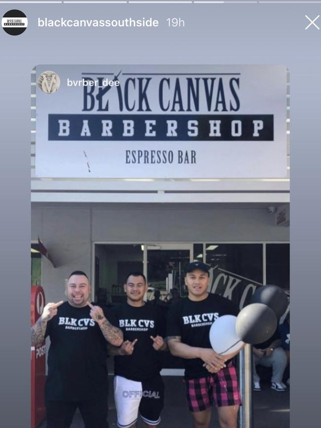 People at the launch of Black Canvas Southside barber shop in Brisbane on Saturday. It’s understood Tevita Pangai Jr attended the opening. Supplied