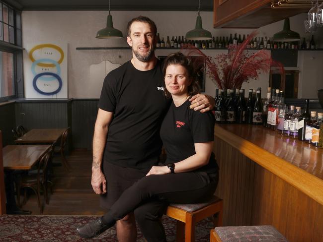 Tom Westcott with wife Whitney Ball owners of Tom McHugo's.  Tom McHugo's in Hobart had their final day of trade before closing.  Picture: Nikki Davis-Jones