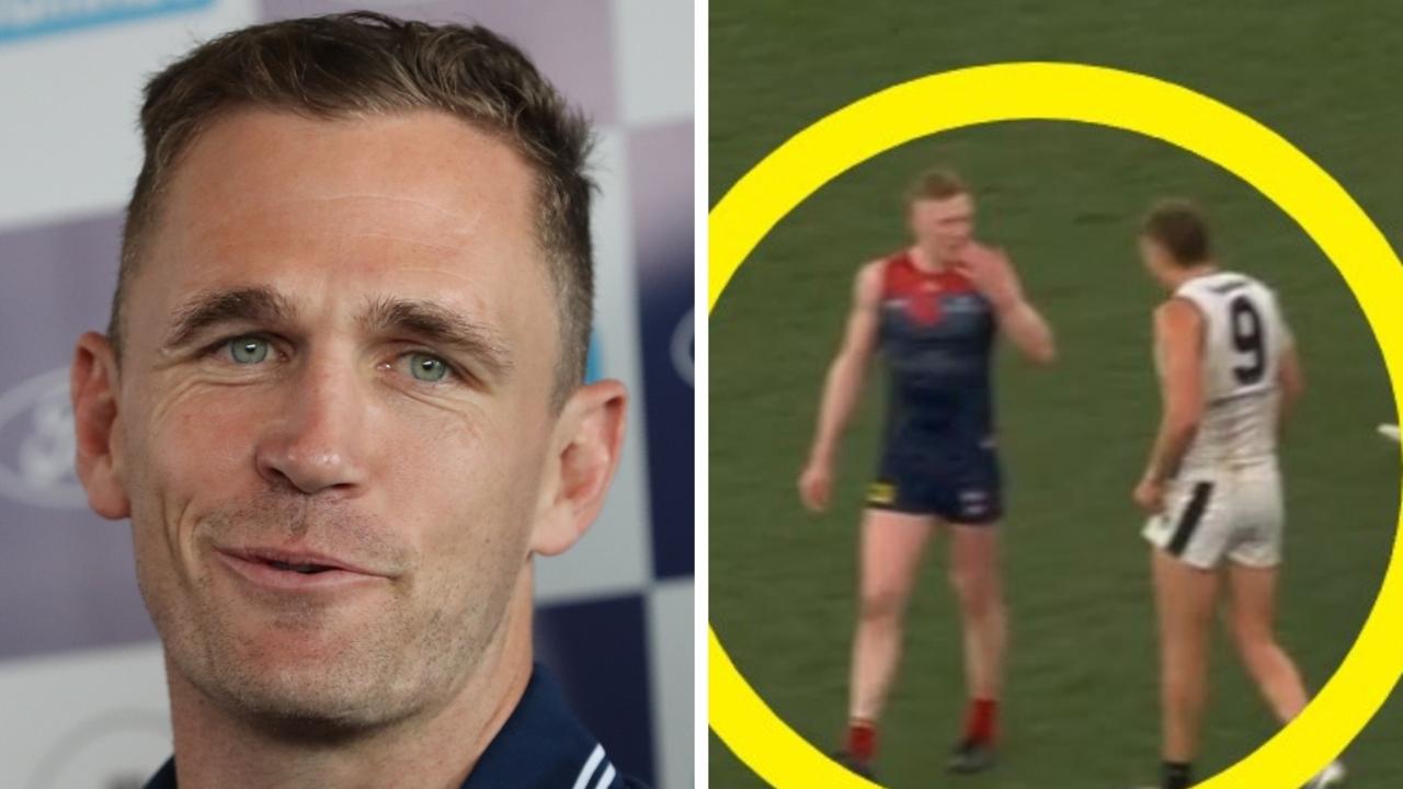 Former Geelong captain Joel Selwood (left) and Melbourne and Carlton players Clayton Oliver and Patrick Cripps