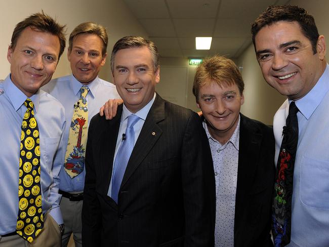 Brayshaw, Newman, Eddie McGuire, Trevor Marmalade and Lyon ahead of the Footy Show’s 500th episode in 2011.