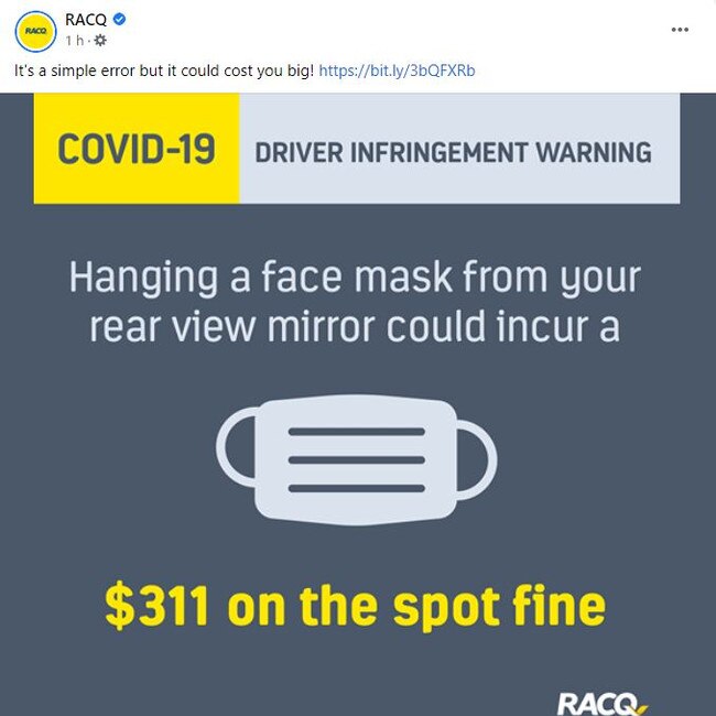 Mask fine outrage. Picture: RACQ/Facebook