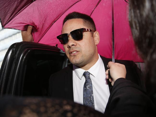 Jarryd Hayne arrives at Newcastle Court in Newcastle, Thursday, May 6, 2021. Former NRL star Jarryd Hayne is due to face a sentence hearing after being found guilty of sexually assaulting a woman in 2018. (AAP Image/Darren Pateman) NO ARCHIVING