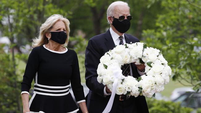 Jill and Joe Biden at the Delaware Memorial Bridge Veterans Memorial Park. Picture: AP