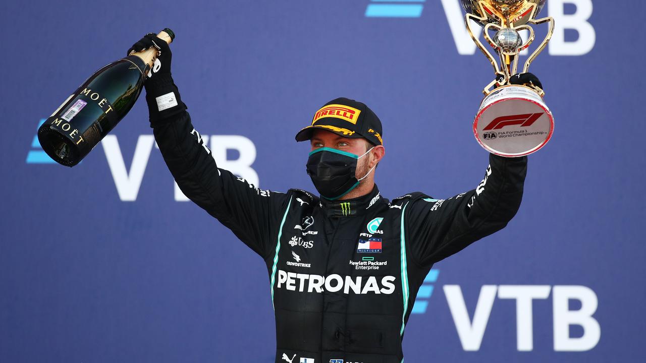 Valtteri Bottas has taken advantage of two time penalties to Lewis Hamilton to win the Russian Grand Prix.