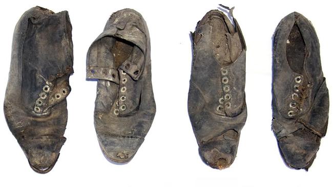 These shoes were found in the subfloor of a house in Gundagai, NSW. Picture: Ian Evans.