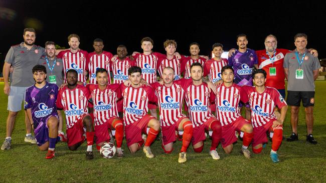Action shots from the fifth annual GleNTi Cup between Hellenic AC and Darwin Olympic SC, June 3, 2025. Picture: Pema Tamang Pakhrin