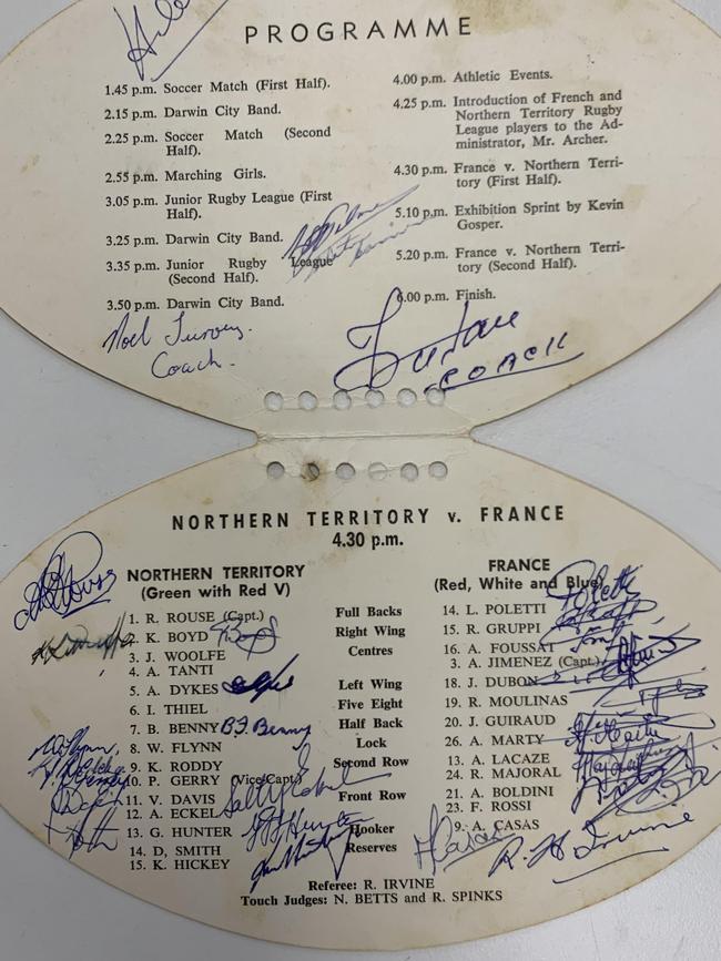 The program and teamsheet of the rugby league game played between the NT and France in 1960.