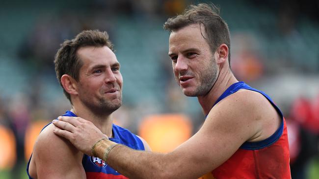 Luke Hodge and Josh Walker after Saturday’s win. Pic: AAP