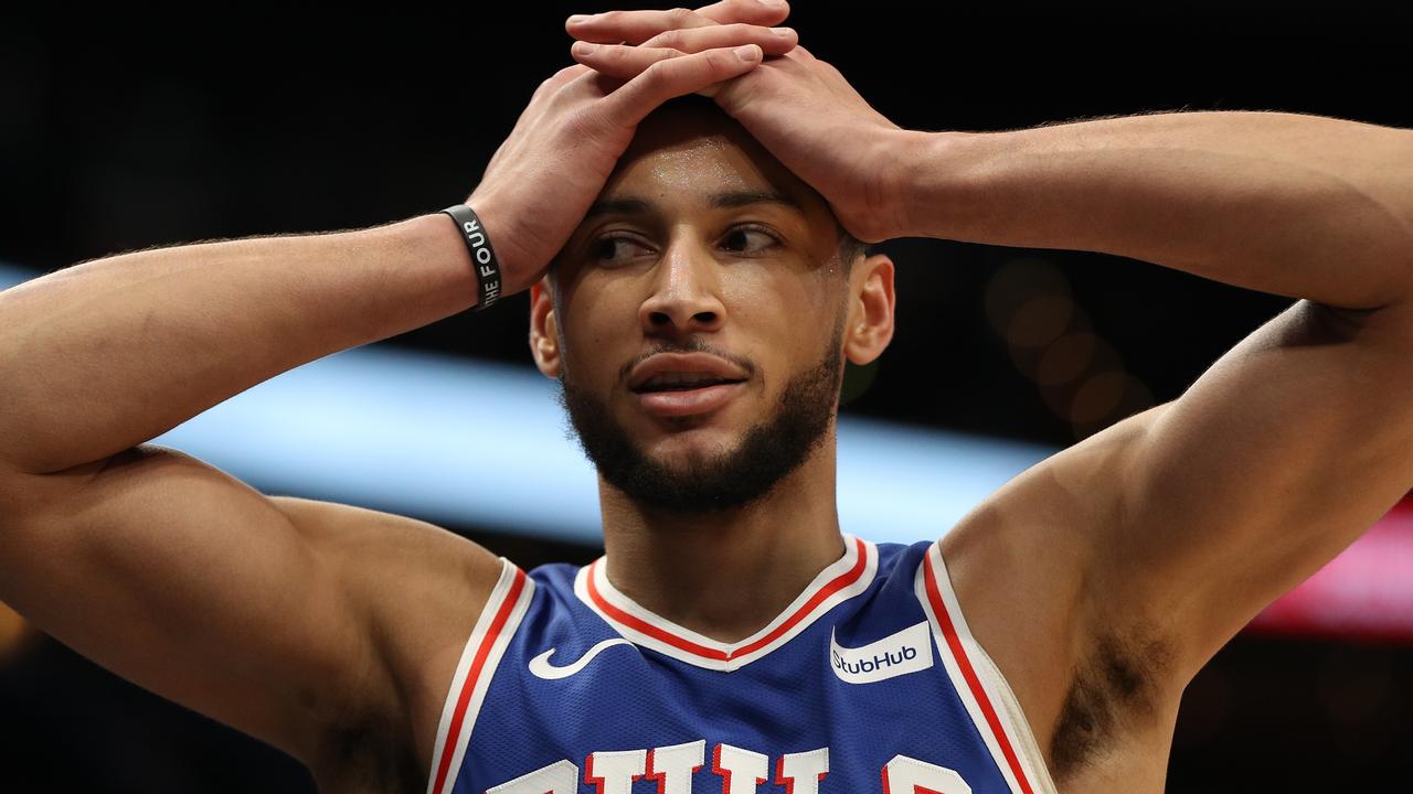 WASHINGTON, DC - DECEMBER 05: Ben Simmons #25 of the Philadelphia 76ers reacts against the Washington Wizards during the first half at Capital One Arena on December 5, 2019 in Washington, DC. NOTE TO USER: User expressly acknowledges and agrees that, by downloading and or using this photograph, User is consenting to the terms and conditions of the Getty Images License Agreement. (Photo by Patrick Smith/Getty Images)