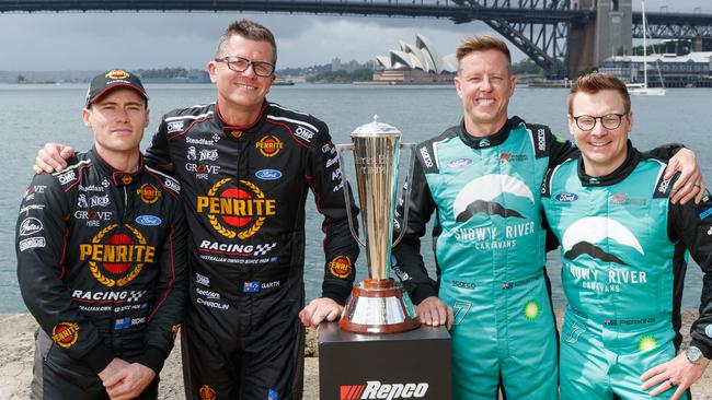 DAILY TELEGRAPH. Supercars drivers Richie Stanaway, Garth Tander, James Courtney and Jack Perkins at a Bathurst 1000 media opportunity to mark the 10 day countdown to the race. McMahonÃs Point, Sydney. Monday 30/09/2024. Picture by Max Mason-Hubers