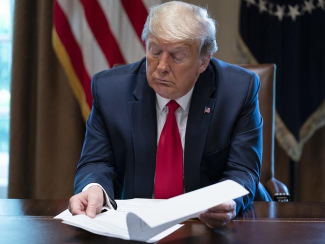 Donald Trump met with former coronavirus victims during a meeting at the White House. Picture: AP