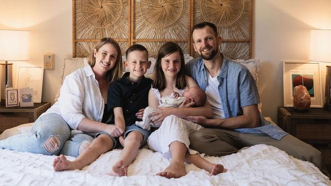 Baby Benji Botterill with mum Stacey Pyle, husband Luke Botterill, daughter Ava and son Grayson Botterill from Netley. Picture: Meg Mack Photography