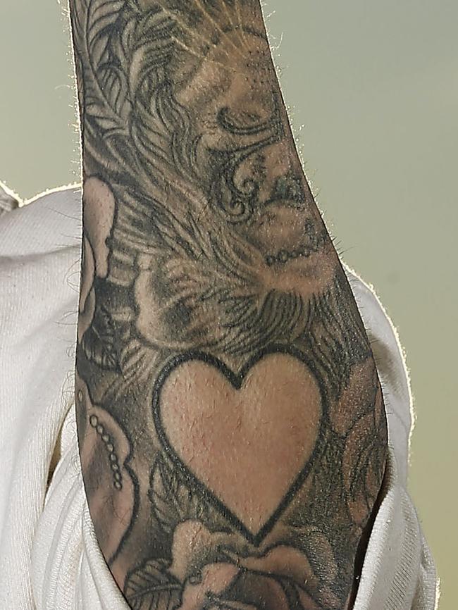 EMBARGOED. MOSMAN DAILY ONLY. The heart tattoo on Mitch's sleeve. Picture: John Appleyard