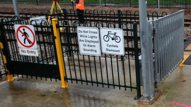 Electronic pedestrian gates at Oaklands railway station.