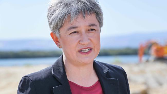 Foreign Affairs Minister Penny Wong at the site of the new AUKUS submarines shipyard in Adelaide. Picture: NCA NewsWire / Brenton Edwards