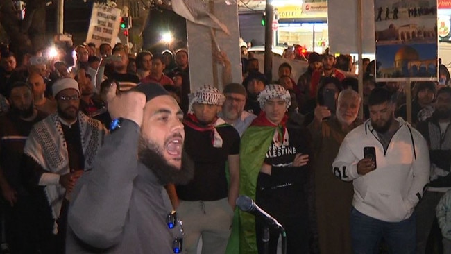 Sheik Ibrahim Dadoun at a rally showing support for Palestine.