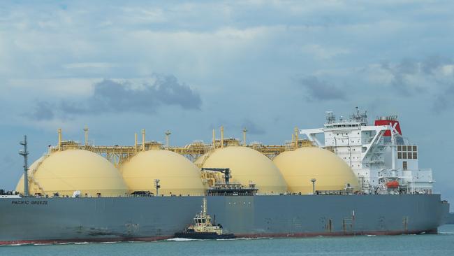 A liquefied natural gas export ship in Darwin Harbour. Picture: Glenn Campbell