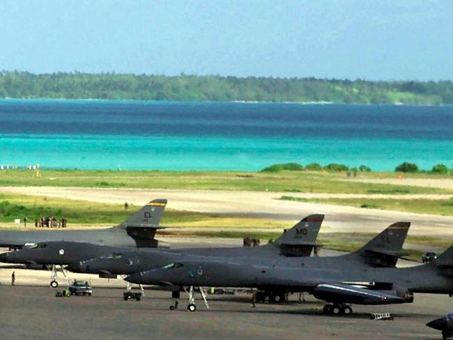 (FILES) A US Air Force B-1B bomber takes off from the Diego Garcia military base on a strike mission against Afghanistan in Diego Garcia on 07 October 07, 2001. Mauritius will assume sovereignty over the Chagos islands after it reached a "historic agreement" with the UK to settle a decades-long dispute, the British government announced on October 3, 2024. The foreign office said the UK would maintain its "strategically important" joint military base with the United States on Diego Garcia in the archipelago under the terms of the deal. (Photo by DoD / AFP)