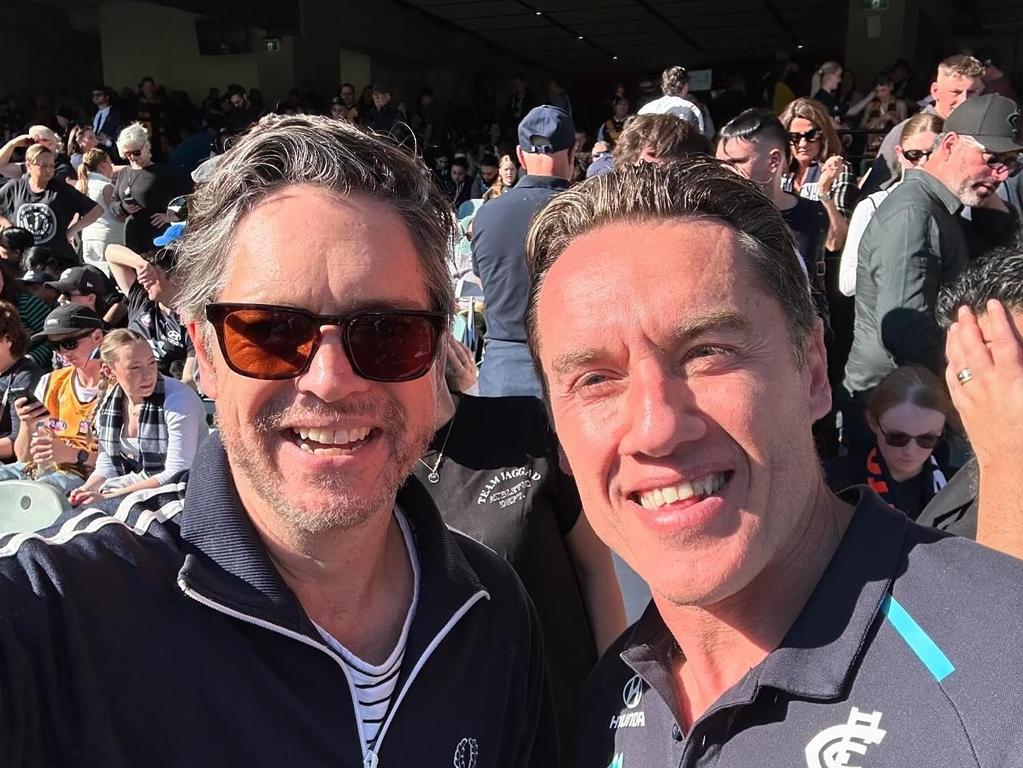 Lord Mayor Nick Reece and Carlton great Anthony Koutoufides at a Carlton game at the MCG in August. Picture: Instagram