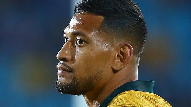 GOLD COAST, AUSTRALIA - SEPTEMBER 15: Israel Folau of the Wallabies looks dejected during The Rugby Championship match between the Australian Wallabies and Argentina Pumas at Cbus Super Stadium on September 15, 2018 in Gold Coast, Australia. (Photo by Jono Searle/Getty Images)