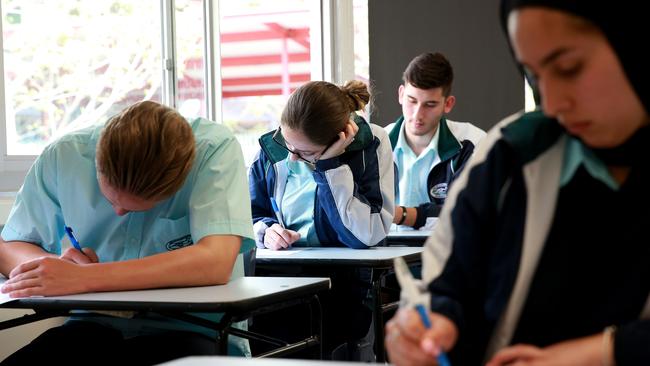 Students from Cecil Hills High School completing the first of the HSC exams for 2018, the English paper. Picture: Toby Zerna