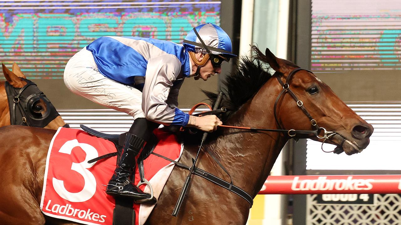 Cadmus (IRE) ridden by Beau Mertens wins the Simpson Construction Handicap at Moonee Valley Racecourse on November 17, 2023 in Moonee Ponds, Australia. (Photo by George Sal/Racing Photos)