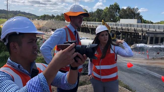 Transport Minister Mark Bailey and Gaven MP Meaghan Scanlon on a site tour of work on the M1 upgrade.