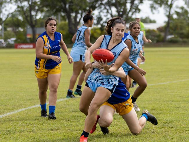 Star midfielder Dom Carbone is back at the Buffettes after missing out in the 2021 AFLW Draft. Picture: Celina Whan/AFLNT Media