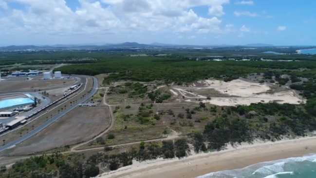 Aerial view of sand mine quarry at Mackay Harbour