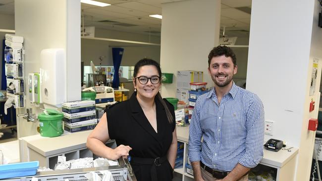 North Queensland Kidney Transplant lead Dr Michelle Harfield with Townsville Hospital and Health Service director of planning Billy Bragg in the TUH renal dialysis unit.