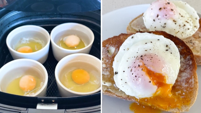 Air fryer poached eggs hero