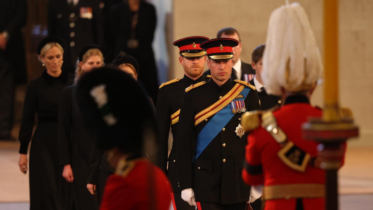 William and Harry stood vigil beside the Queen’s coffin together. Picture: Ian Vogler-WPA Pool/Getty Images