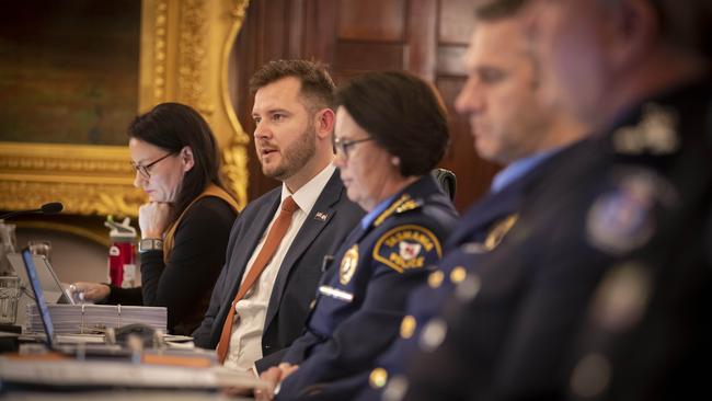 Budget Estimates, Felix Ellis MP and Tasmania Police Commissioner Donna Adams. Picture: Chris Kidd