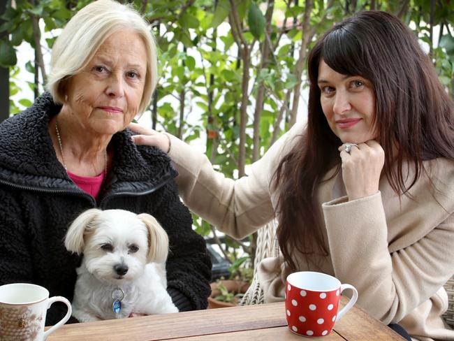 75-year-old Gillian Lane was left waiting five and a half hours in an ambulance at FMC before waiting a further four hours in the corridor of the emergency department before being seen by a doctor. It was later discovered Ms Lane had influenza A, penumonia and pulmonary embolisms in her lungs. Pictured at home with her daughter, Amanda Lane, and dog ÃAlfieÃ. 26 April, 2024. Picture Dean Martin