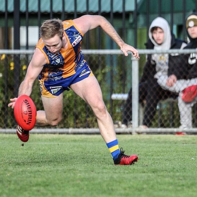 Golden Square’s Joel Brett kicked five goals in the thrilling win against Eaglehawk.