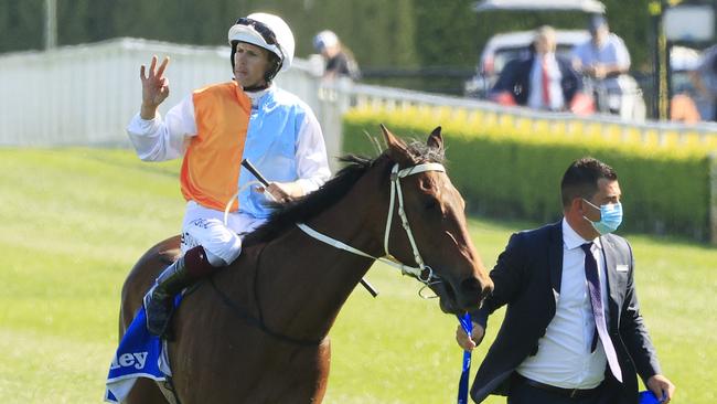 Hugh Bowman claimed his 97th Group 1 win on Saturday in the Flight Stakes. Picture: Getty Images