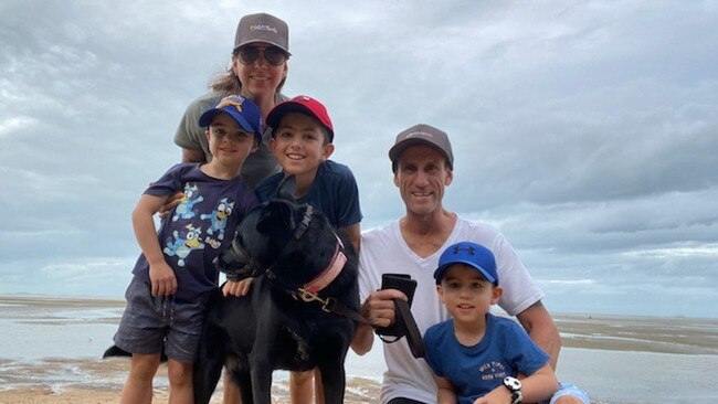 Carolina and Adrian Layt, with children Liam, turning seven on Thursday, Charlie, five, and Rocko, 11, enjoying a day at the beach. Picture: Supplied