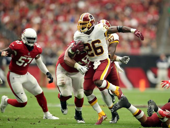 Redskins running back Adrian Peterson on the charge. Picture: Getty