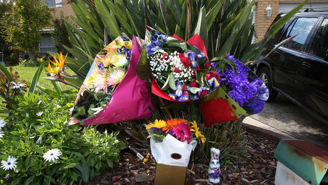 Floral tributes at the Glenfield home of 15-year-old murder victim Brayden Dillon.