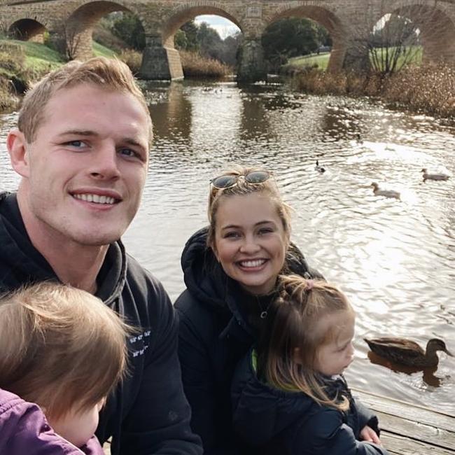 Tom Burgess and Tahlia Giumelli with daughters Sophie and Elodie.