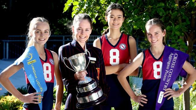 Nikita Moore, far right, with her sister Keira Moore, past BSHS student Katrina Robinson and Emma Hossack.                                                    Picture: Renae Droop