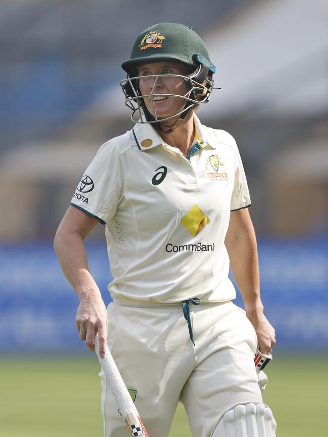 Beth Mooney of Australia makes her way off the field after being run out at Wankhede Stadium, Picture: Pankaj Nangia/Getty Images