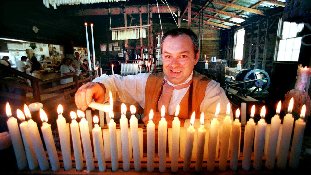 Everyone needed candles during the Gold Rush, as there was no electricity. A candlemaker always had customers. Sovereign Hill candlemaker Gary Fisher.