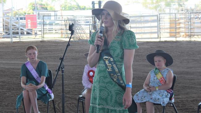 Miss Showgirl 2023 Maddy Gladman welcomed attendees at the official opening of the Dalby Show. Picture: Emily Devon
