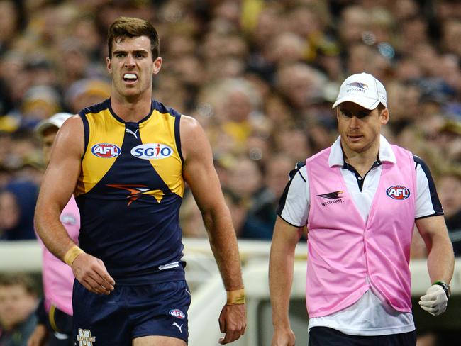 West Coast's Scott Lycett jogs to the rooms during the first term of his side’s elimination final loss to the Western Bulldogs last week. Picture: Daniel Wilkins